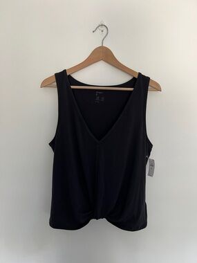 nwt gap fit black v-neck twist tie front top, size medium tall